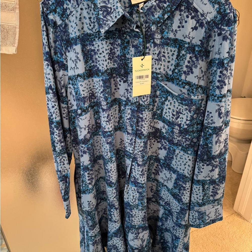 NWT Tuckernuck Blue Paisley Casual Button Down Dress